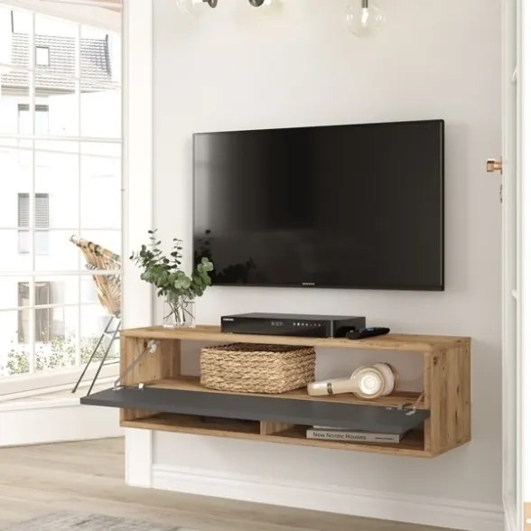 Mobile Tv Sospeso 100x32x30 Effetto Legno Rovere E Antracite Evolution