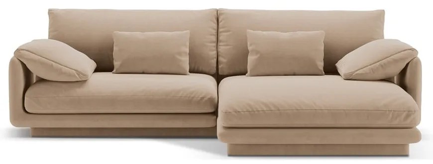 Divano angolare beige (con penisola a destra/con chaise lounge) con rivestimento in velluto Torino – Micadoni