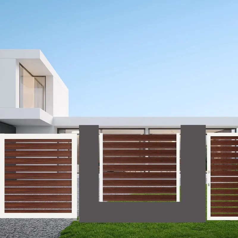 Cancello automatico battente ALBA Maia120-20 in alluminio, apertura centrale, L 300 x H 160 cm, di colore noce telaio bianco
