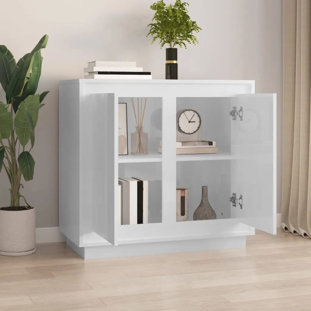 Credenza bianco lucido 80x34x75 cm in legno multistrato