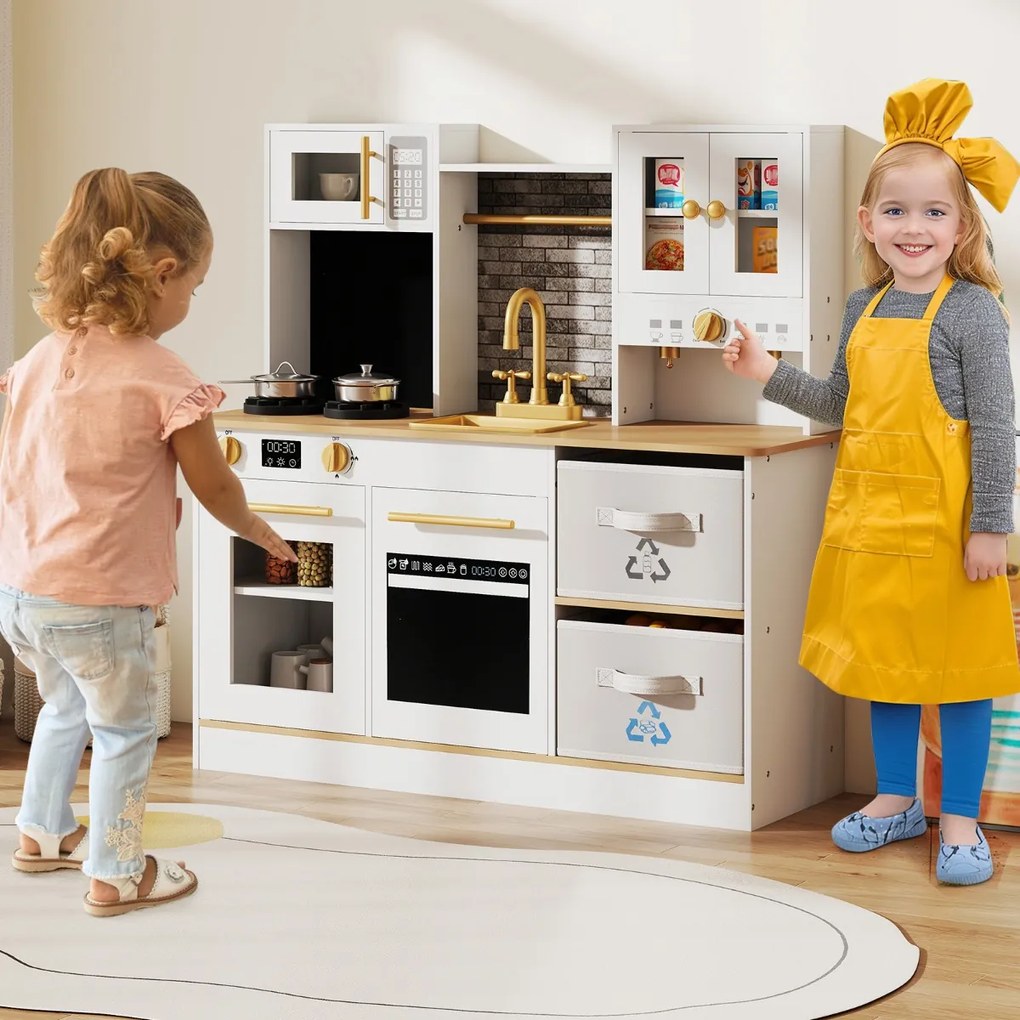 Costway Cucinetta in legno con fornelli con suoni e luci e macchina da caffè, Gioco cucina di ruolo per bambini 3+ anni 2 Colori