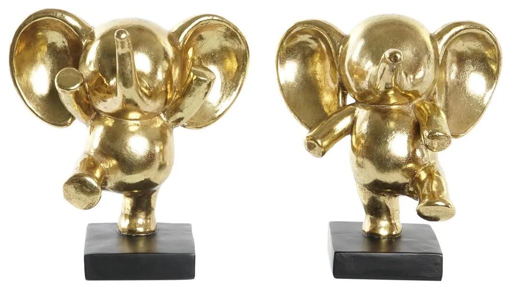 Statua Decorativa DKD Home Decor Elefante Nero Dorato Resina (19 x 14 x 20,5 cm) (2 Unità)