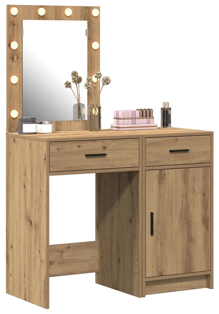 Set di toeletta in 2 pezzi con led in legno ingegnerizzato rovere artigianale