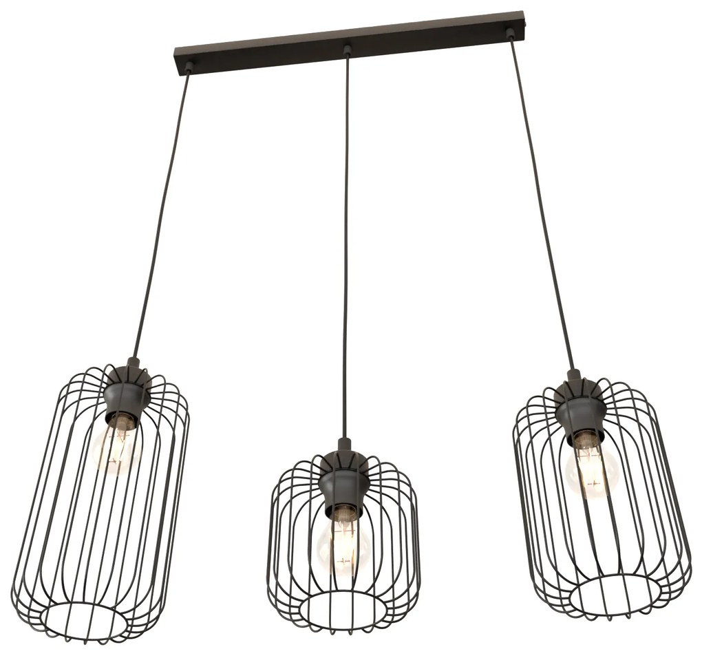 Sospensione Minimal Industrial Minerva 3 Luci Lineari Nera
