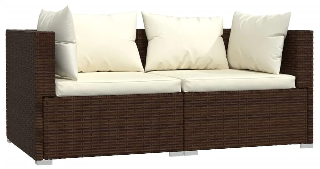 Set Divani da Giardino 3 pz con Cuscini in Polyrattan Marrone