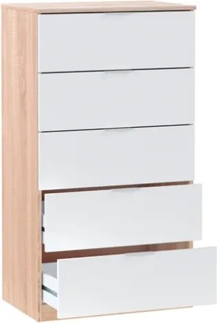 Cassettiera Moderna 5 Cassetti 60x40x110 Bianco E Rovere Basic Line