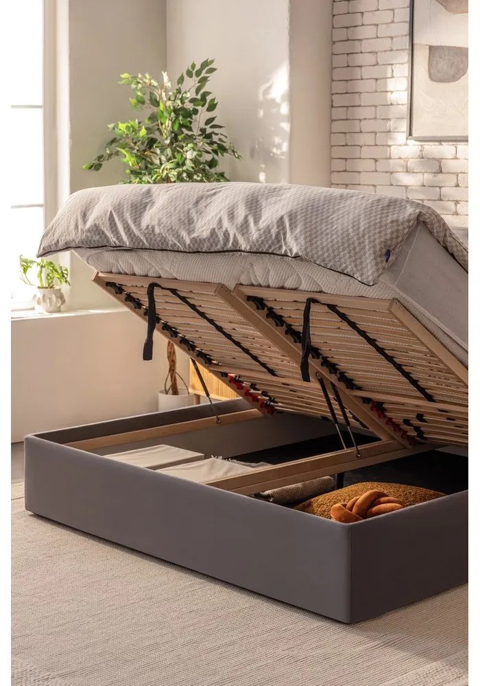 Letto matrimoniale imbottito grigio con contenitore con rete inclusa 160x200 cm Thessa Bold – Bonami Selection