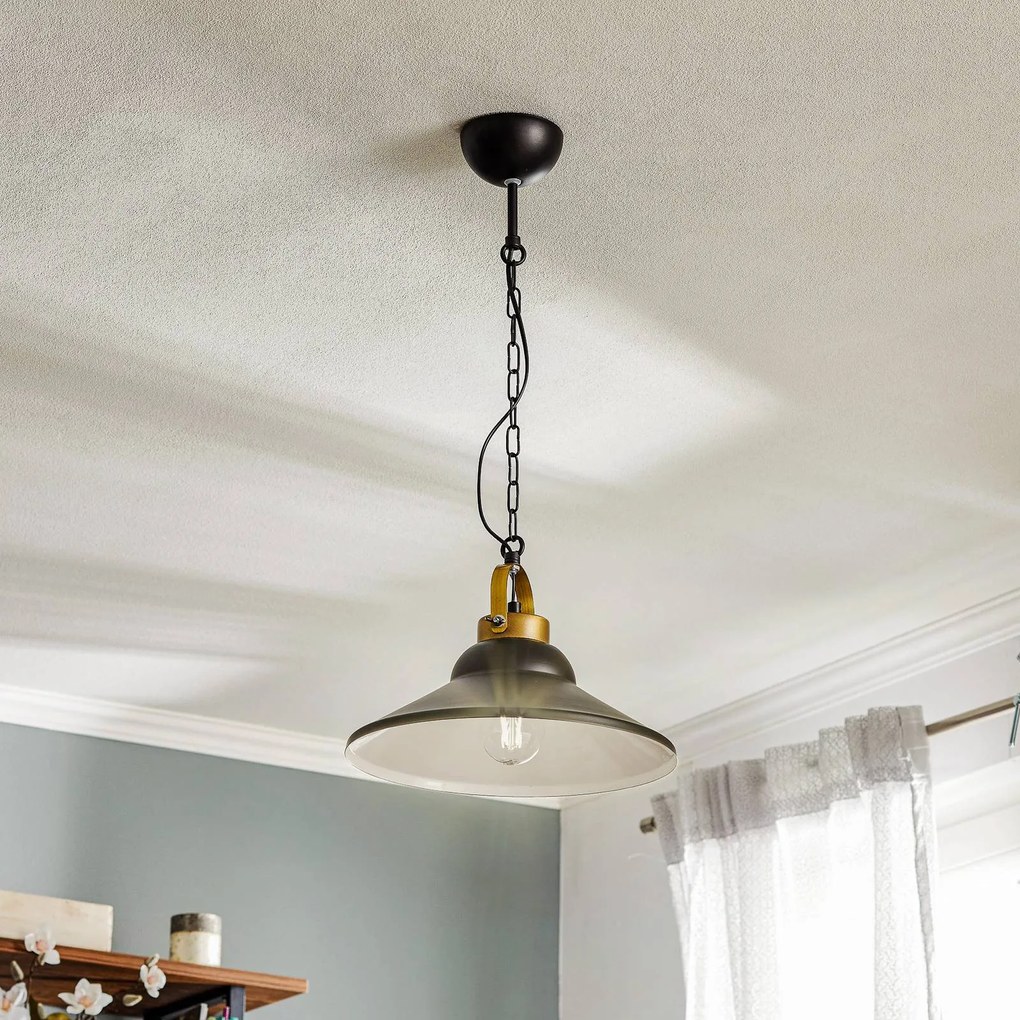 Luminex Lampada a sospensione Iron, nero/bianco/ottone anticato