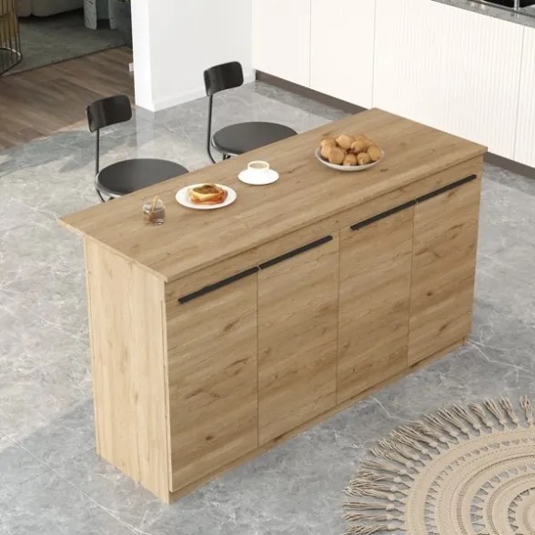 Isola Centrale Cucina 160 Cm Con Ante E Ripiani Dorian Rovere Effetto Legno