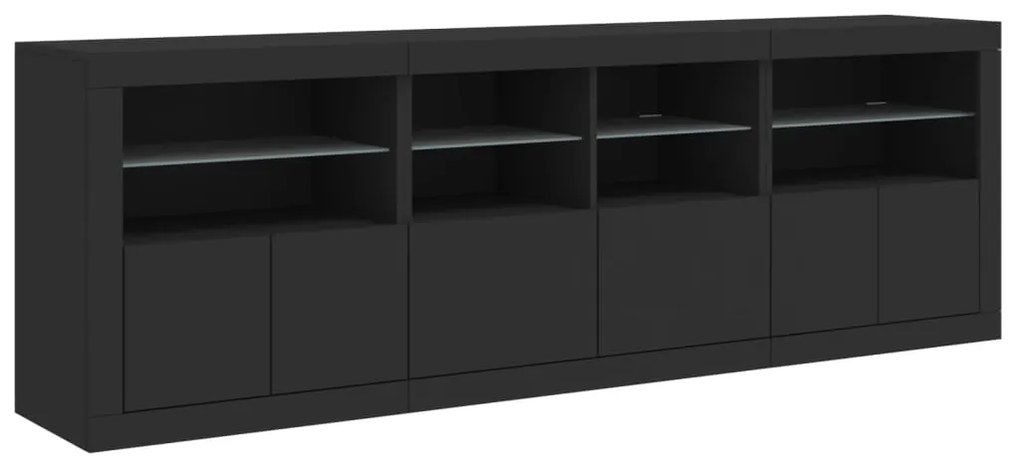 Credenza con luci led nera 202x37x67 cm