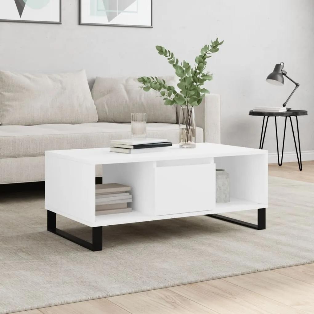 Tavolino da salotto bianco 90x50x36,5 cm in legno multistrato