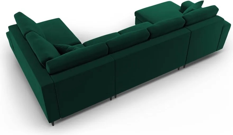 Divano angolare verde allungabile e con contenitore (con penisola a destra/a U) con rivestimento in velluto Kyoto – Cosmopolitan Design