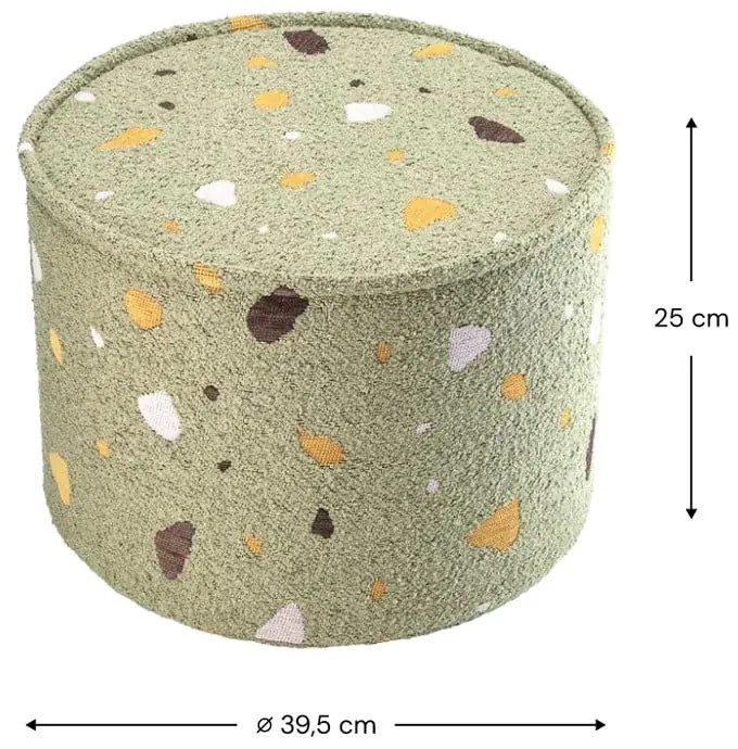 Pouf per bambini verde con rivestimento in bouclé e ciniglia Terrazzo – Wigiwama