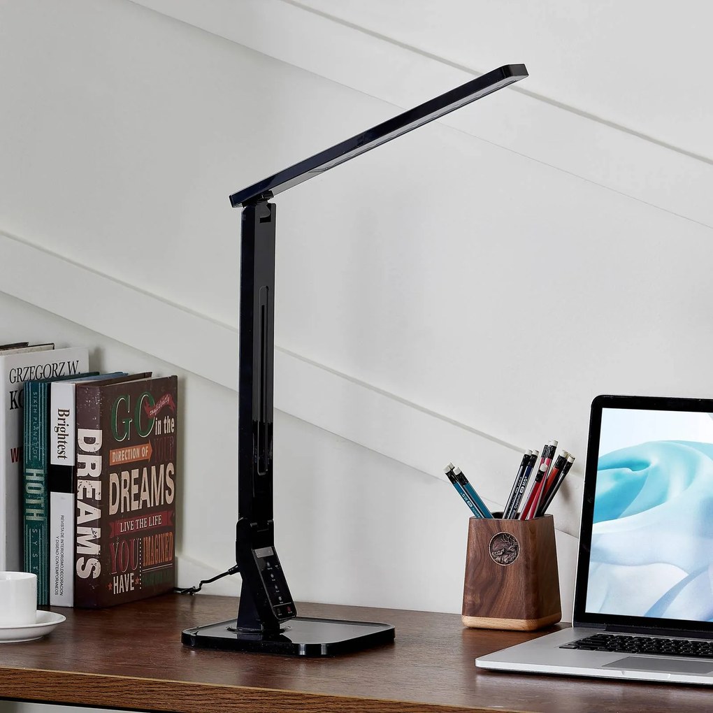 Lampada da scrivania a LED Eleni Lindby, dimmerabile, Nero, Studio / Ufficio, Plastica, Moderno, Lampada da tavolo LED
