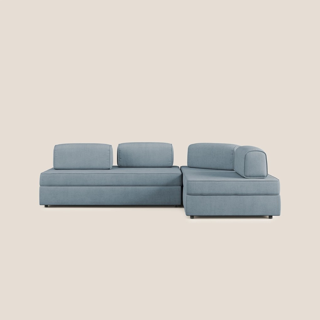 Liberty divano angolare con pouf estraibile e schienali movibili in tessuto morbido impermeabile T02
