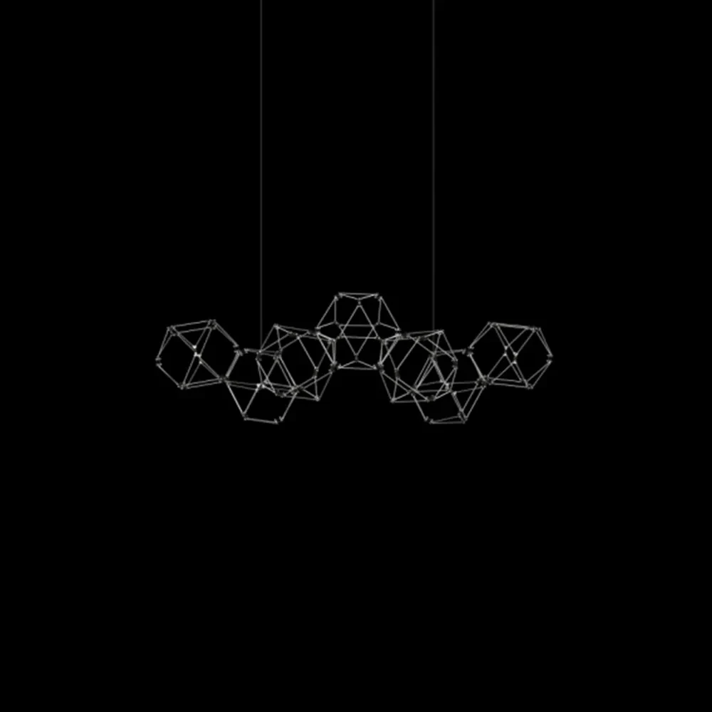 Lampadario A Sospensione Moderno Lucciola Metallo Acciaio Inox Led 7 Esagoni