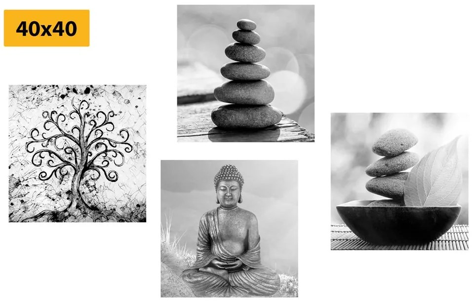 Set di quadri – Con motivo Feng Shui in bianco e nero
