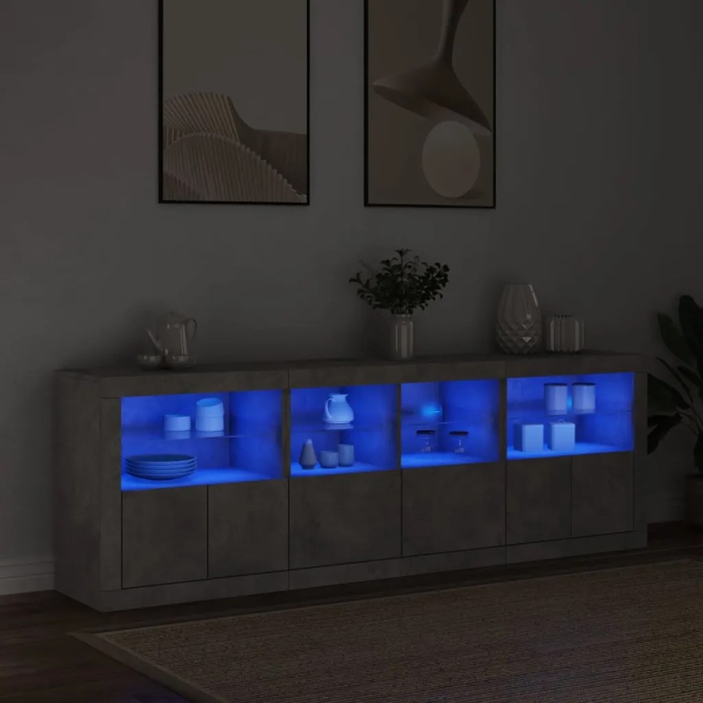 Credenza con luci led grigio cemento 202x37x67 cm