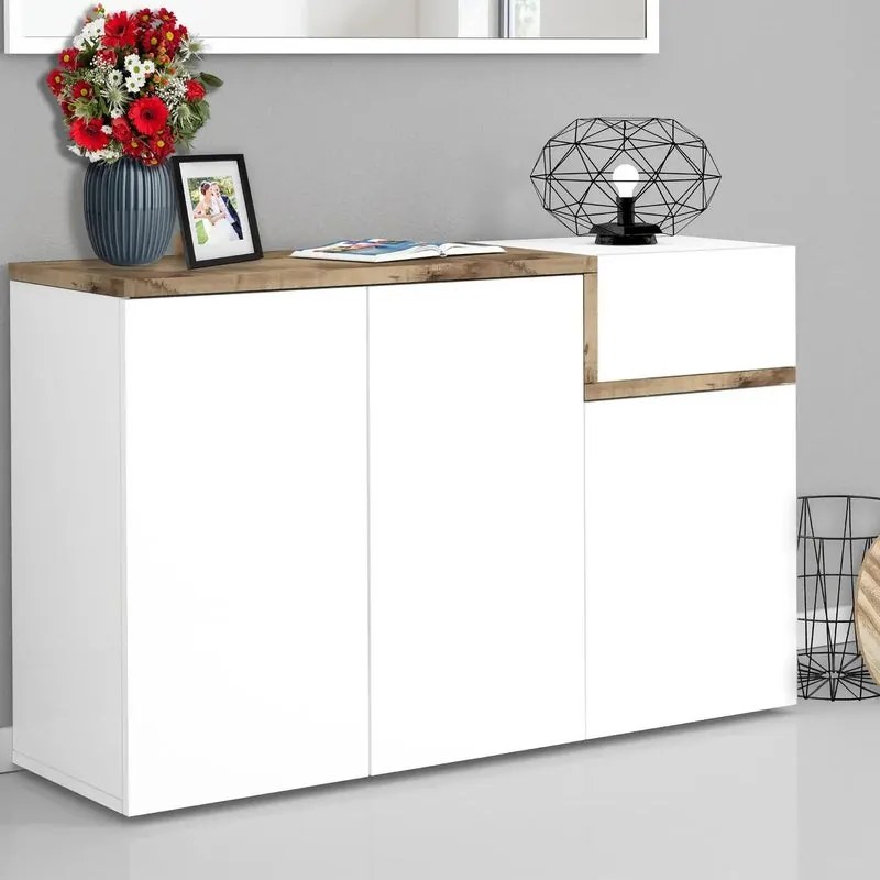 Mobile credenza ZET L 120 x H 80.1 P 40 cm bianco lucido e marrone