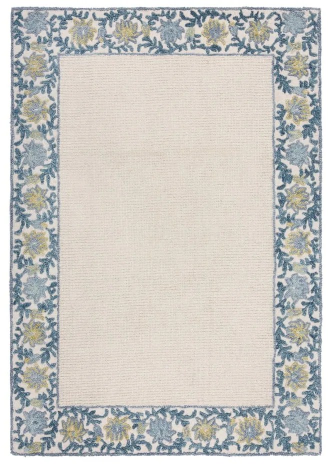 Tappeto blu/avorio in misto lana tessuto a mano 200x290 cm Myla Floral Frame – Flair Rugs