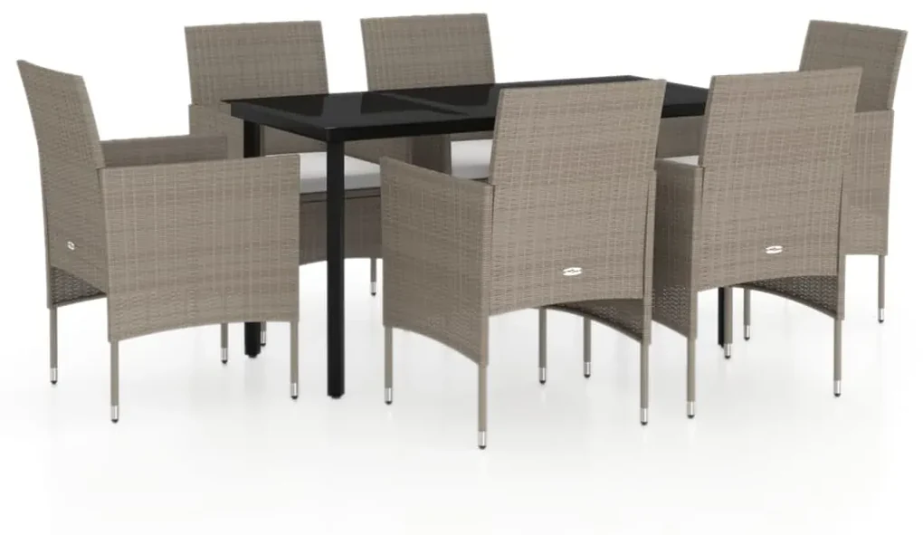 Set da pranzo da giardino 7 pz con cuscini beige e nero