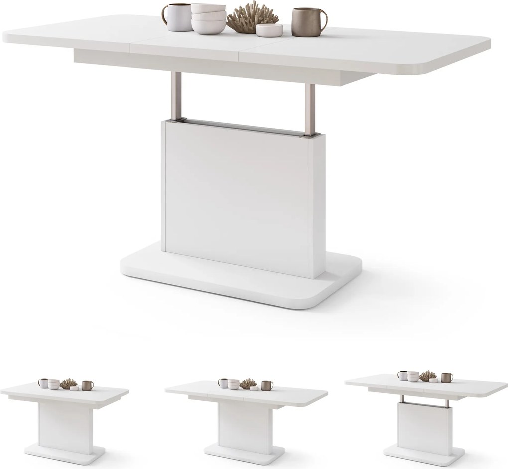 ASTON MINI-Z Bianco Opaco - MODERNO TAVOLINO DA SALOTTO TRASFORMABILE ALLUNGABILE SOLLEVABILE