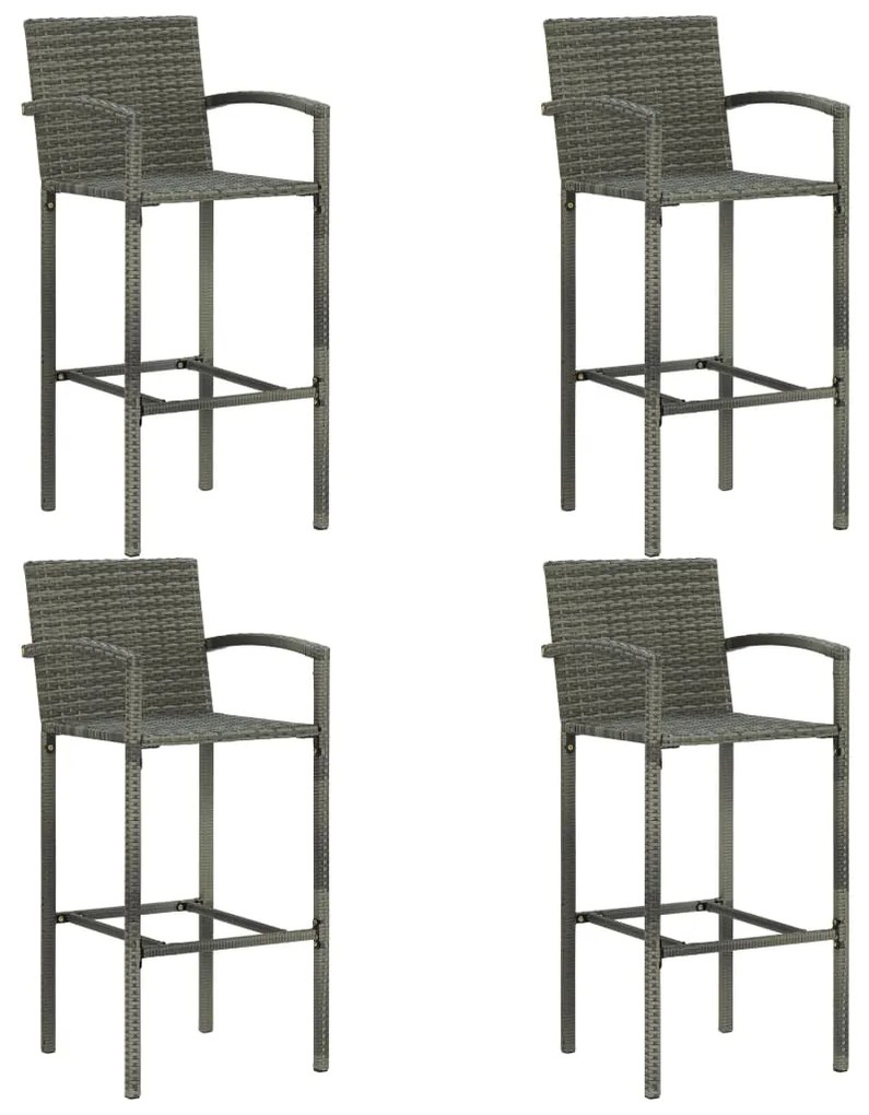Set bar da giardino 5 pz con braccioli in polyrattan grigio