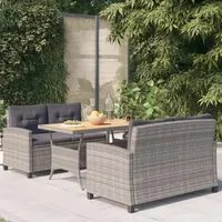 Set da Pranzo da Giardino 3 pz con Cuscini Grigio in Polyrattan 3095248