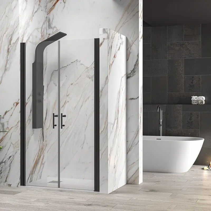 Porta doccia saloon 65-70 cm profili neri altezza 200h | KSAL2800AN - KAMALU