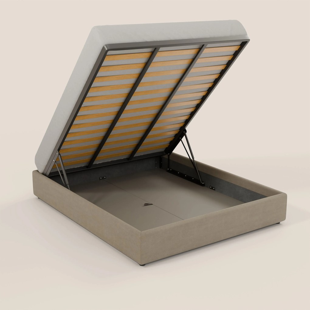 Ina sommier con ampio contenitore in microfibra smacchiabile ed impermeabile T11 tortora