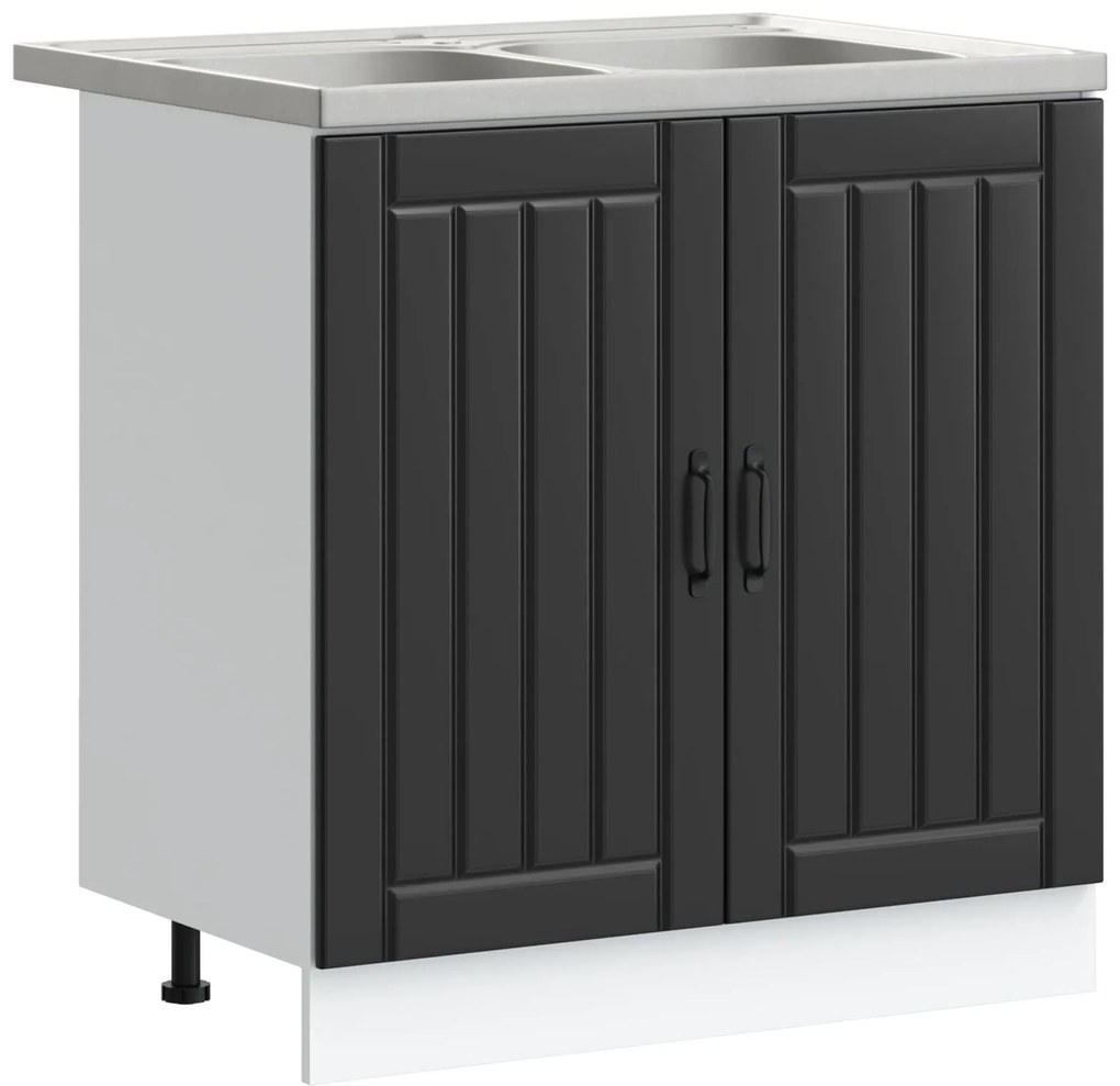 Armadio da cucina ""lucca"" con doppio lavandino in legno ingenerizzato nero