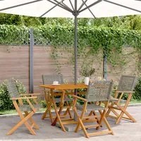 Sedie Giardino Pieghevoli 4pz Grigie Polyrattan Legno Massello 3214559