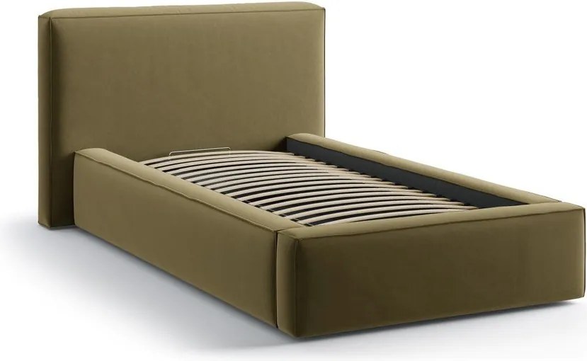 Letto singolo imbottito verde con contenitore con rete inclusa 90x200 cm Jodie – Micadoni