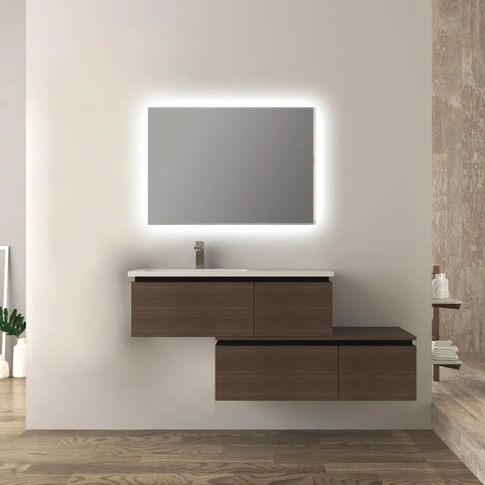 Mobile da bagno 140 cm sospeso moderno rovere scuro soft Slide