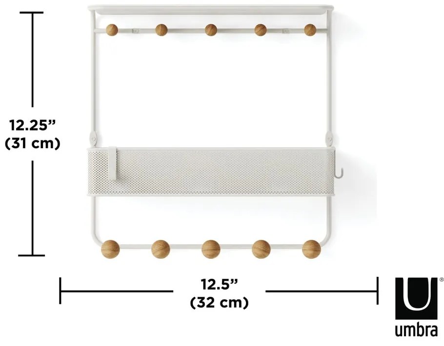 Appendiabiti da parete in metallo bianco naturale con ripiano Estique - Umbra