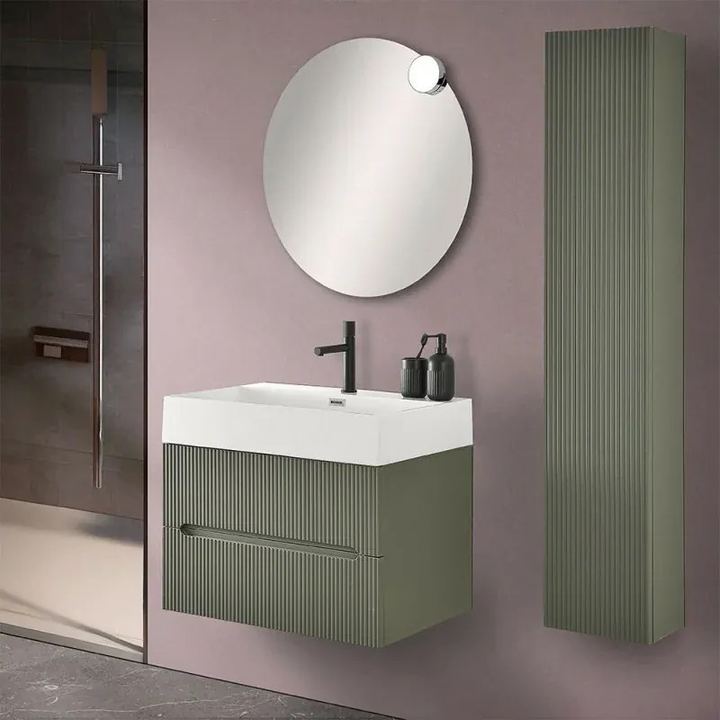 Mobile bagno sospeso cannettato 70 cm verde con specchio Bali