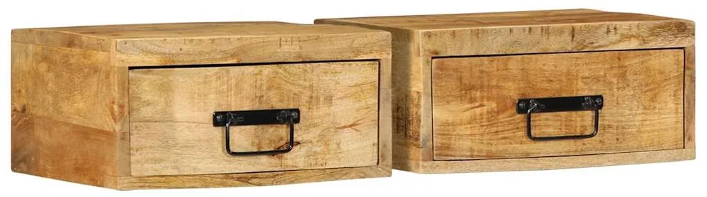 Comodini Da Parete 2pz İn Legno Grezzo Massello Di Mango /