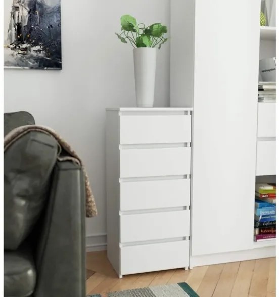 Cassettiera Moderna 40x35x92 Cm 5 Cassetti Bianco Opaco Artika