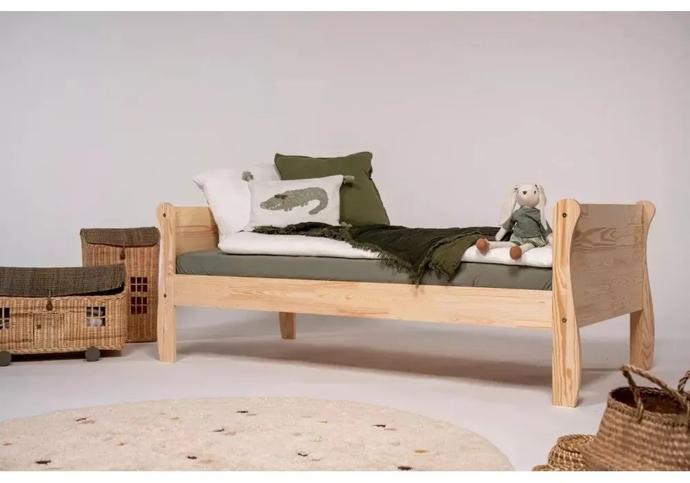 Letto da bambini di colore naturale in pino massiccio con rete inclusa 90x200 cm Roma – Adeko