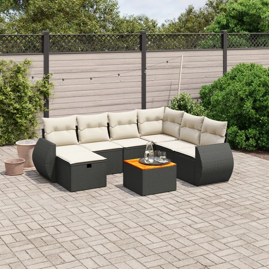 Set Divani da Giardino con Cuscini 8 pz Nero in Polyrattan