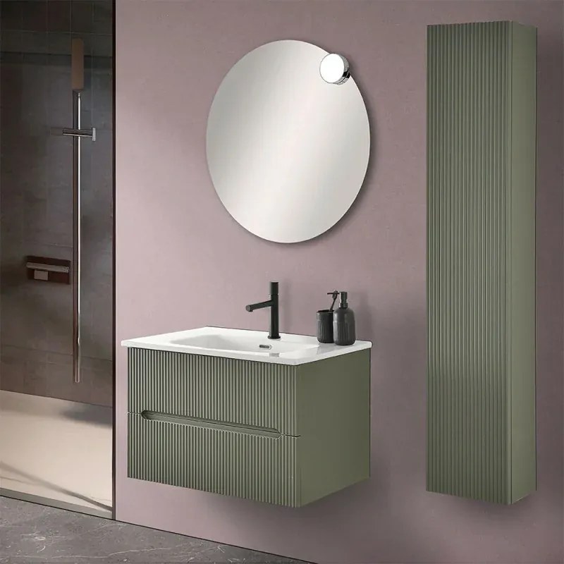 Mobile bagno sospeso 80 cm verde opaco cannettato con specchio Bali