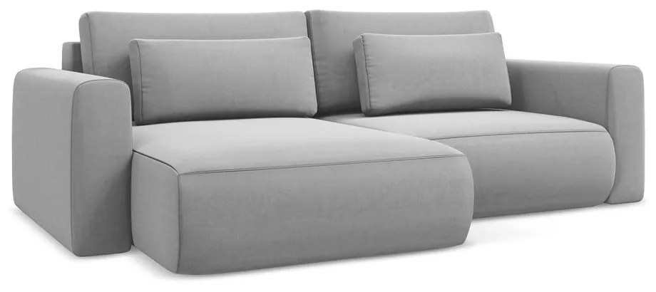 Divano angolare grigio chiaro allungabile/con contenitore (con penisola a sinistra/con chaise lounge) con rivestimento in velluto Kapua – Makamii