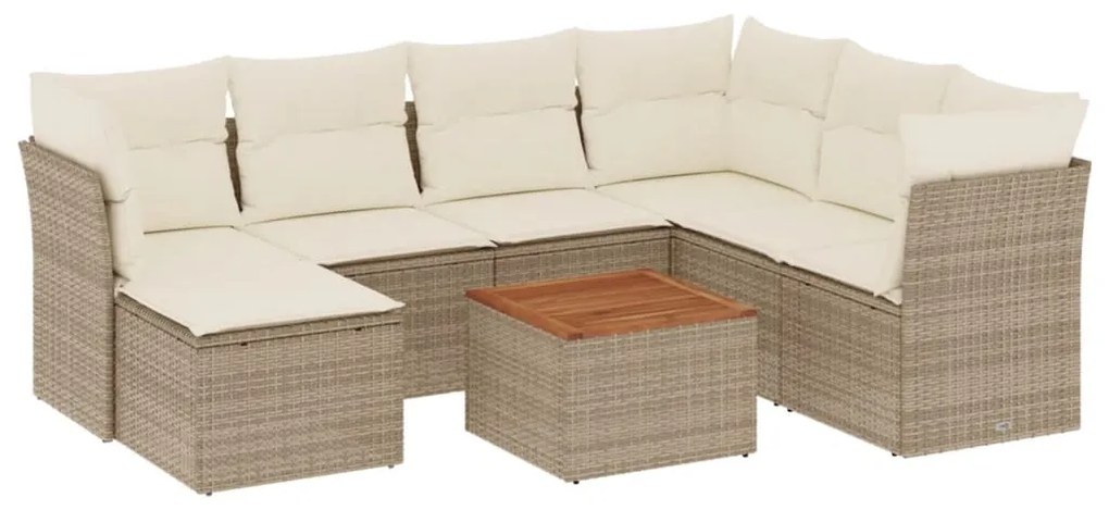 Set divano da giardino 8 pz con cuscini beige in polyrattan