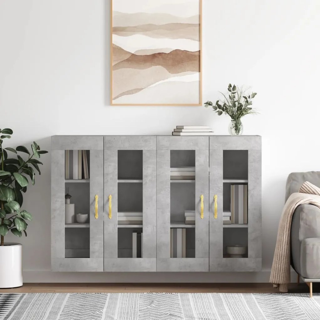 Armadietti A Parete 2 Pz Grigio Cemento İn Legno Multistrato /