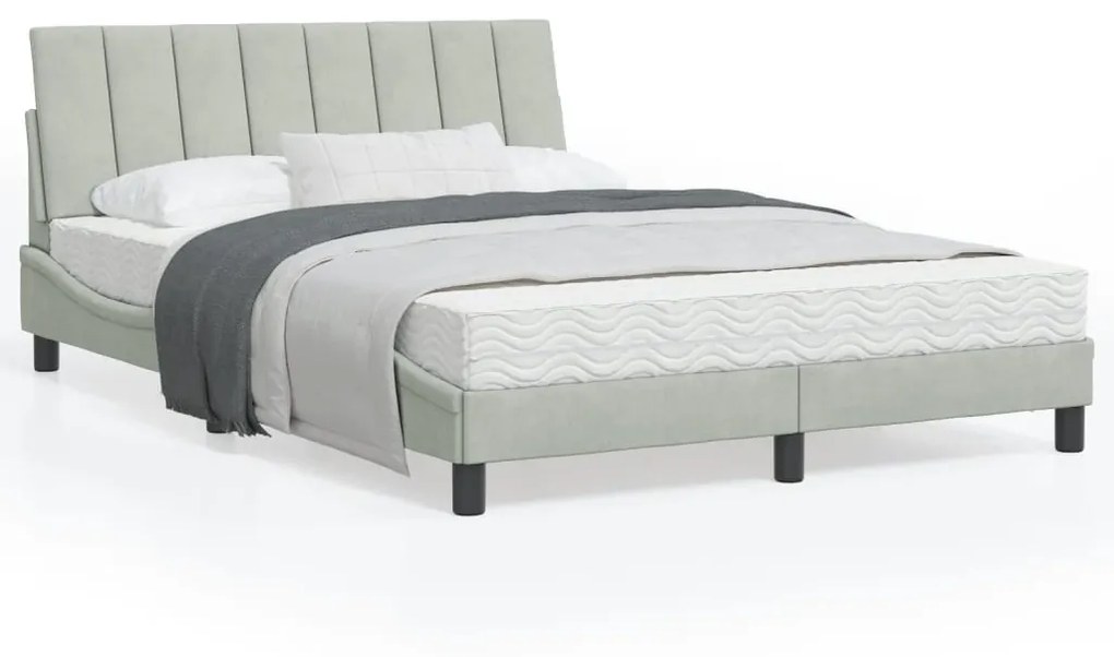 Letto Con Materasso Grigio Chiaro 120x200 Cm İn Velluto /