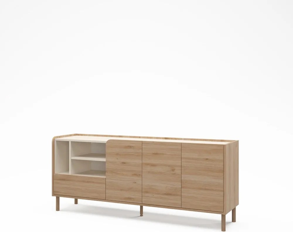 Cassettiera di colore naturale con effetto rovere 180x75,5x44 cm Monza – Marckeric