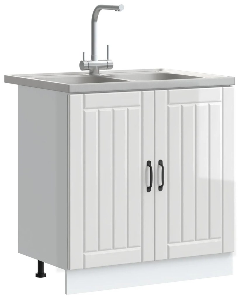 Armadio da cucina ""lucca"" con doppi lavelli in legno ingegnerizzato lucido bianco