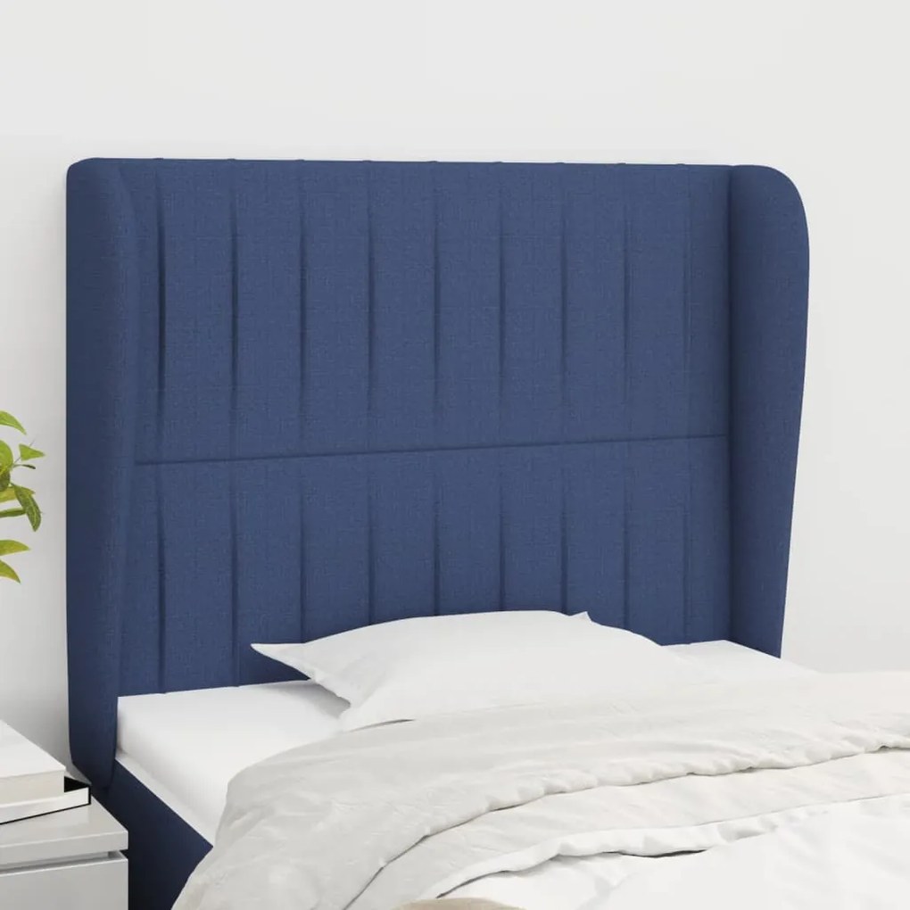 Testiera Ad Orecchio Blu 103x23x118/128 Cm İn Tessuto /