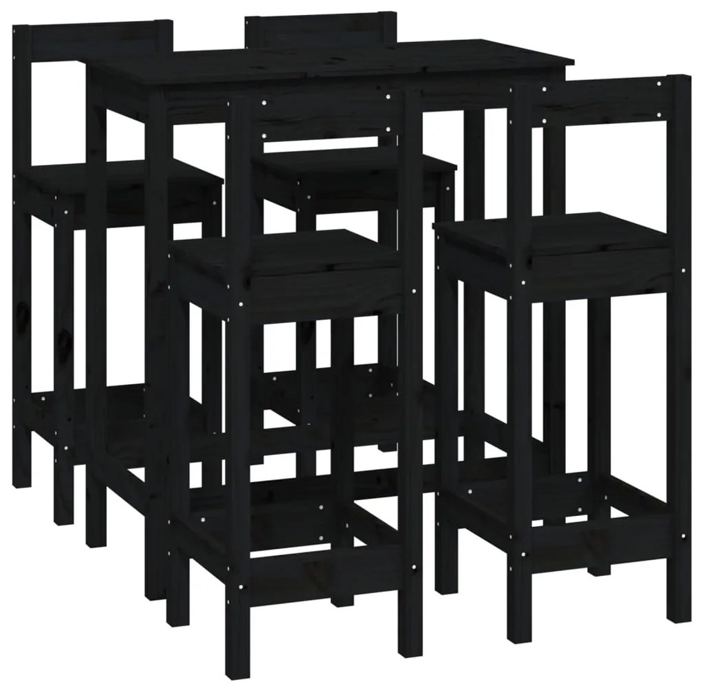 Set da bar 5 pz nero in legno massello di pino