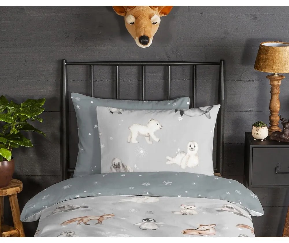 Biancheria da letto per bambini grigia in flanella per letto singolo 140x200 cm Cira – Good Morning